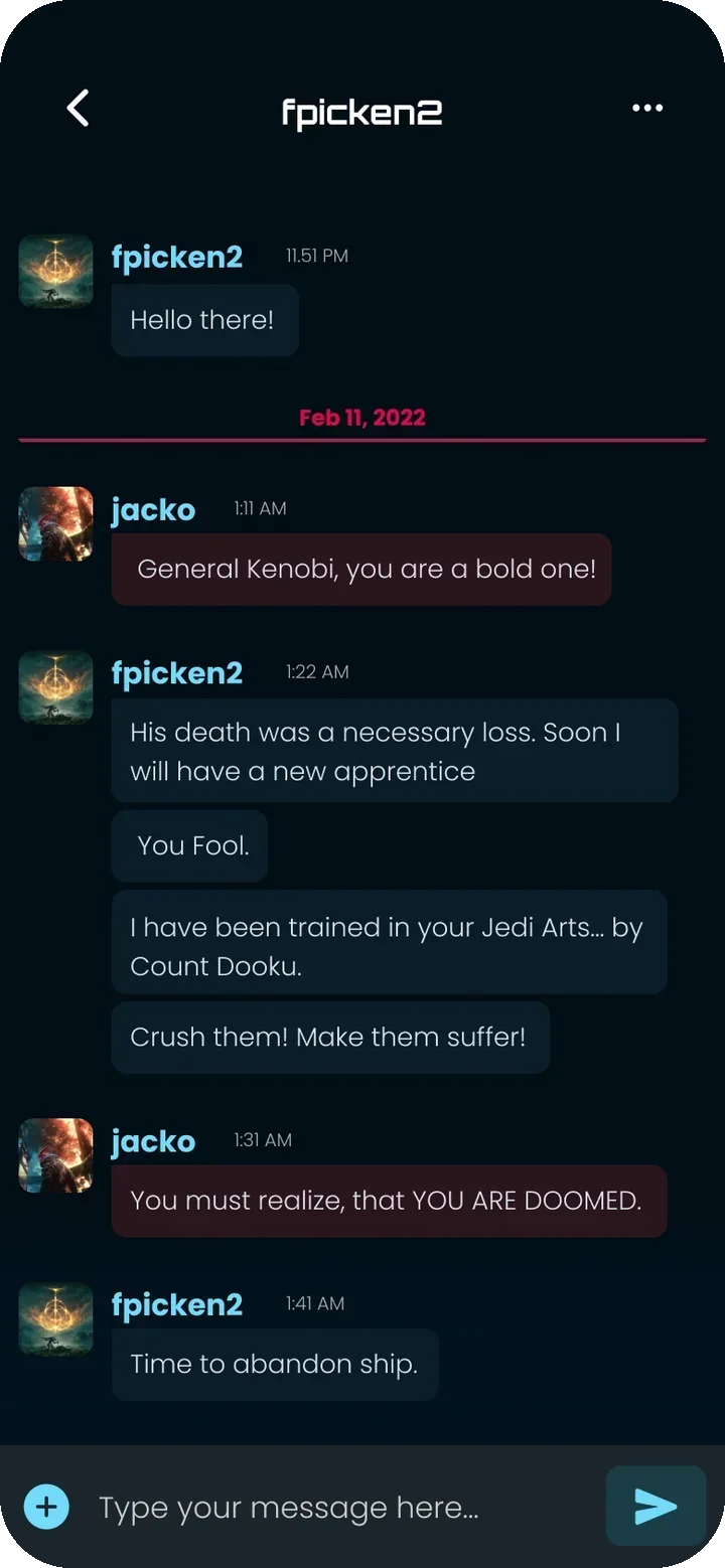 Player 2 app screenshot: Chat
