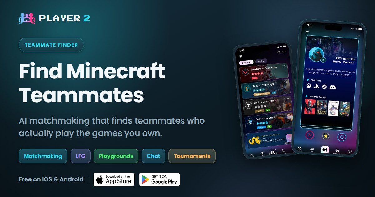 Minecraft Find Player Minecraft Teammate Finder — AI-Matched Squads | Player 2